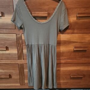 Arizona Jean Company Green Short Sleeve Lace Scoop Neck Babydoll Mini Dress Sz S